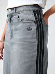 adidas Originals Grey Adicolour 3-Stripes Denim Midi Pencil 100% Cotton Skirt - Image 4 of 6
