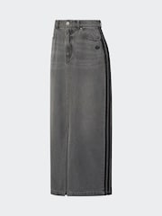 adidas Originals Grey Adicolour 3-Stripes Denim Midi Pencil 100% Cotton Skirt - Image 5 of 6