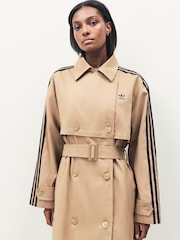 adidas Originals Brown 3-Stripes Twill Trenchcoat - Image 6 of 8