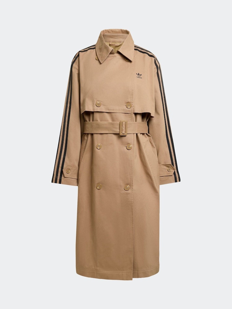 adidas Originals Brown 3-Stripes Twill Trenchcoat - Image 8 of 8
