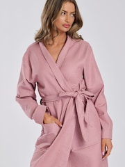 Loungeable Pink 100% Cotton Waffle Robe - Image 3 of 5
