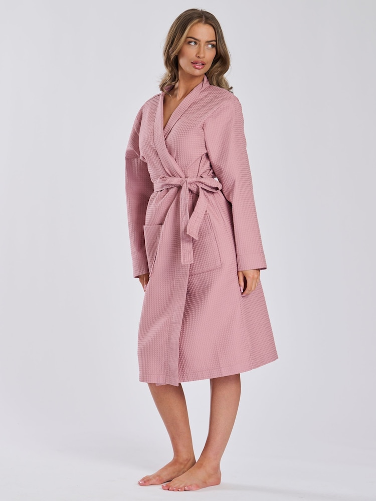 Loungeable Pink 100% Cotton Waffle Robe - Image 4 of 5