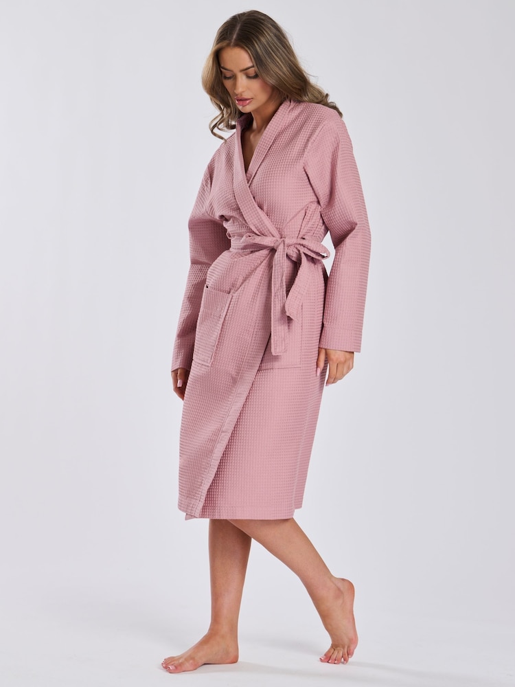 Loungeable Pink 100% Cotton Waffle Robe - Image 5 of 5