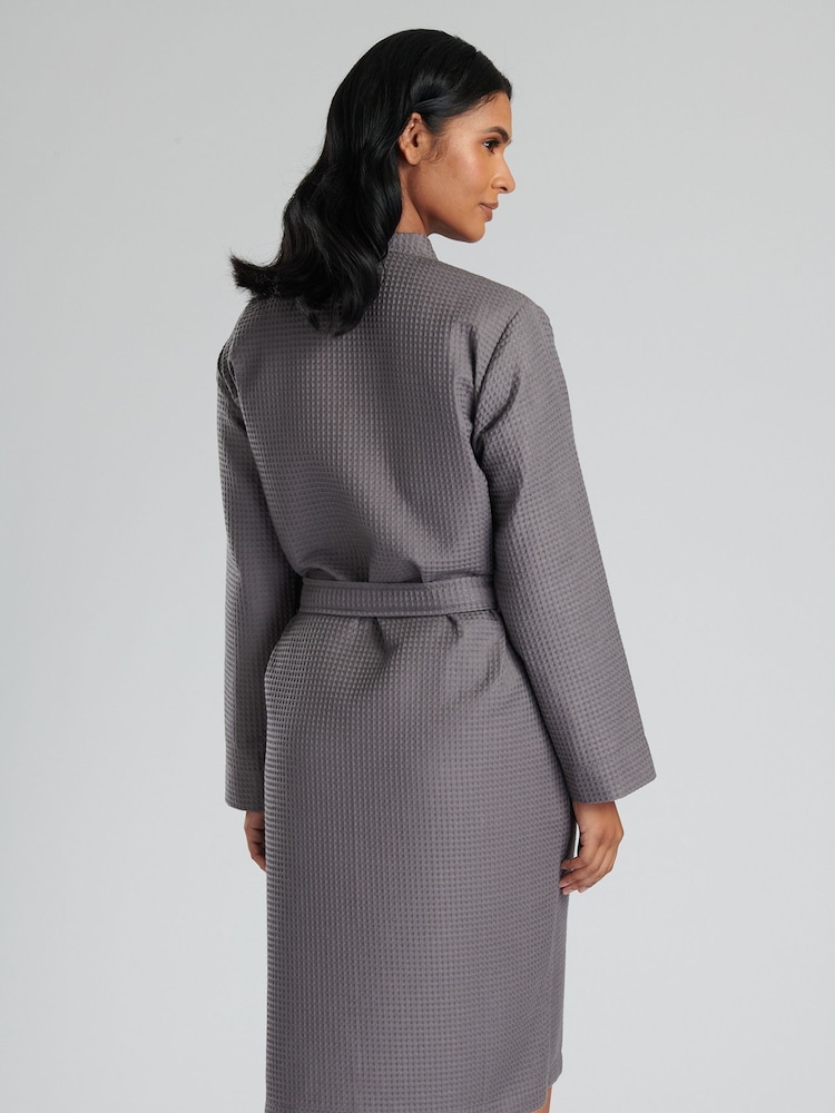 Loungeable Grey 100% Cotton Waffle Robe - Image 2 of 6