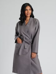 Loungeable Grey 100% Cotton Waffle Robe - Image 4 of 6