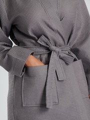 Loungeable Grey 100% Cotton Waffle Robe - Image 5 of 6