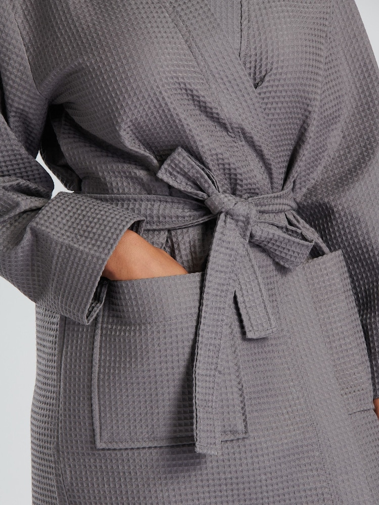 Loungeable Grey 100% Cotton Waffle Robe - Image 5 of 6