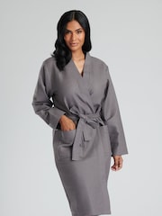 Loungeable Grey 100% Cotton Waffle Robe - Image 6 of 6