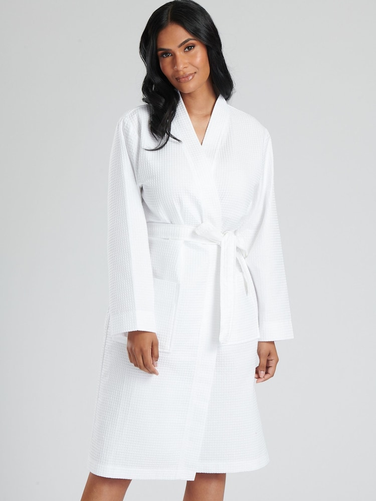 Loungeable White 100% Cotton Waffle Robe - Image 3 of 5