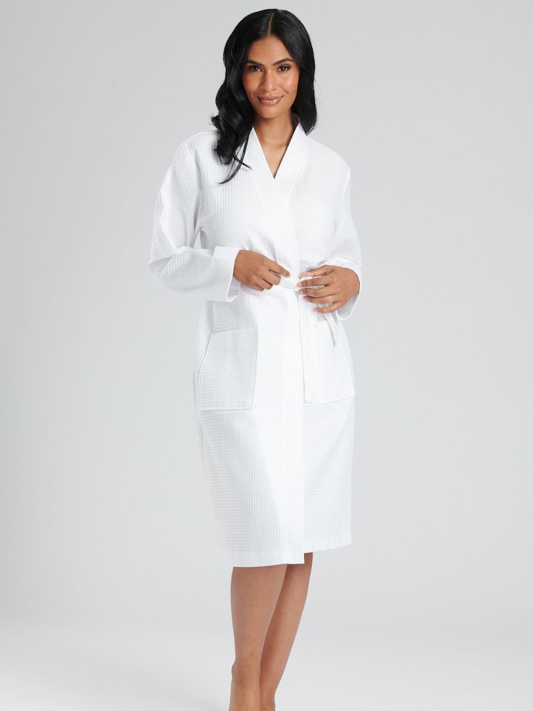 Loungeable White 100% Cotton Waffle Robe - Image 4 of 5