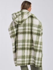 Loungeable Green Check Sherpa Short Poncho - Image 3 of 6