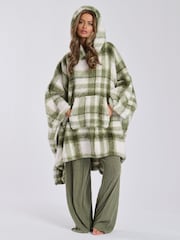 Loungeable Green Check Sherpa Short Poncho - Image 4 of 6