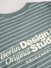 Grey Graphic Print Relaxed Fit Stripe Heavyweight 100% Cotton T-Shirt - Image 10 of 10