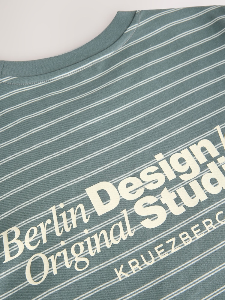 Grey Graphic Print Relaxed Fit Stripe Heavyweight 100% Cotton T-Shirt - Image 10 of 10 Grey Graphic Print Relaxed Fit Stripe Heavyweight 100% Cotton T-Shirt - Image 10 of 10