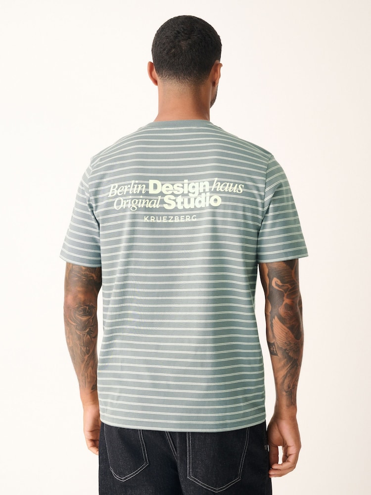 Grey Graphic Print Relaxed Fit Stripe Heavyweight 100% Cotton T-Shirt - Image 2 of 10 Grey Graphic Print Relaxed Fit Stripe Heavyweight 100% Cotton T-Shirt - Image 2 of 10