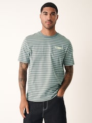 Grey Graphic Print Relaxed Fit Stripe Heavyweight 100% Cotton T-Shirt - Image 3 of 10
