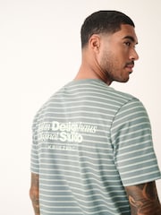 Grey Graphic Print Relaxed Fit Stripe Heavyweight 100% Cotton T-Shirt - Image 4 of 10