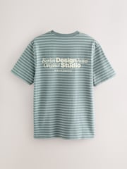 Grey Graphic Print Relaxed Fit Stripe Heavyweight 100% Cotton T-Shirt - Image 7 of 10