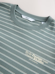 Grey Graphic Print Relaxed Fit Stripe Heavyweight 100% Cotton T-Shirt - Image 9 of 10