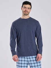 Loungeable Blue Jersey Top With Brushed Check Pants Pyjama Set - Image 5 of 5