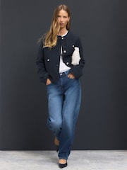 Navy Collarless Button Through Coatigan - Image 2 of 8