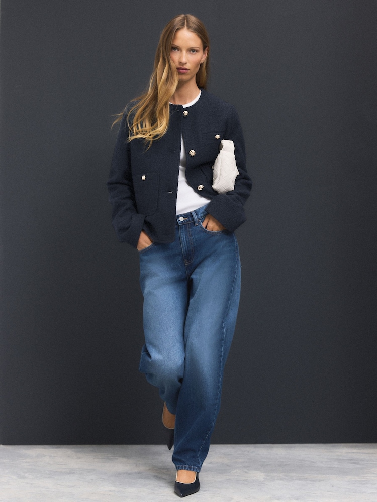 Navy Collarless Button Through Coatigan - Image 2 of 8