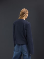 Navy Collarless Button Through Coatigan - Image 3 of 8