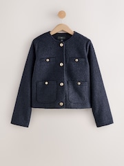Navy Collarless Button Through Coatigan - Image 6 of 8