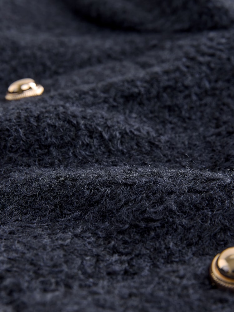 Navy Collarless Button Through Coatigan - Image 8 of 8 Navy Collarless Button Through Coatigan - Image 8 of 8