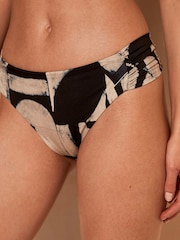 Mint Velvet Navy Blue/Ecru Cream Brazilian Ruched Side Bikini Briefs - Image 1 of 4