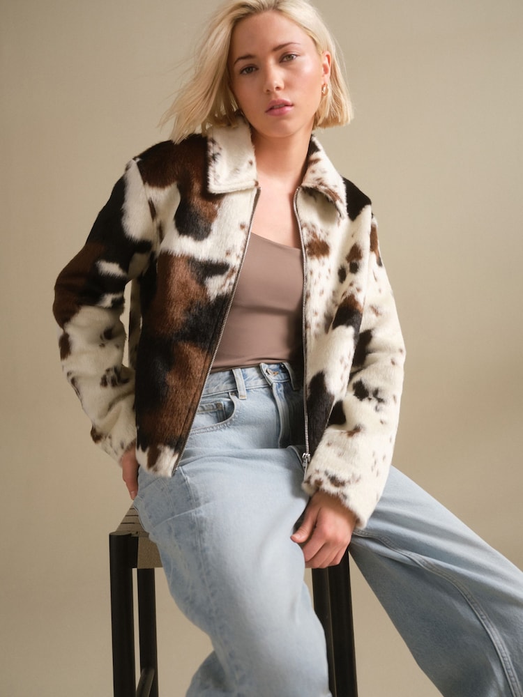 Cow Print Zip Through Jacket - Image 1 of 6