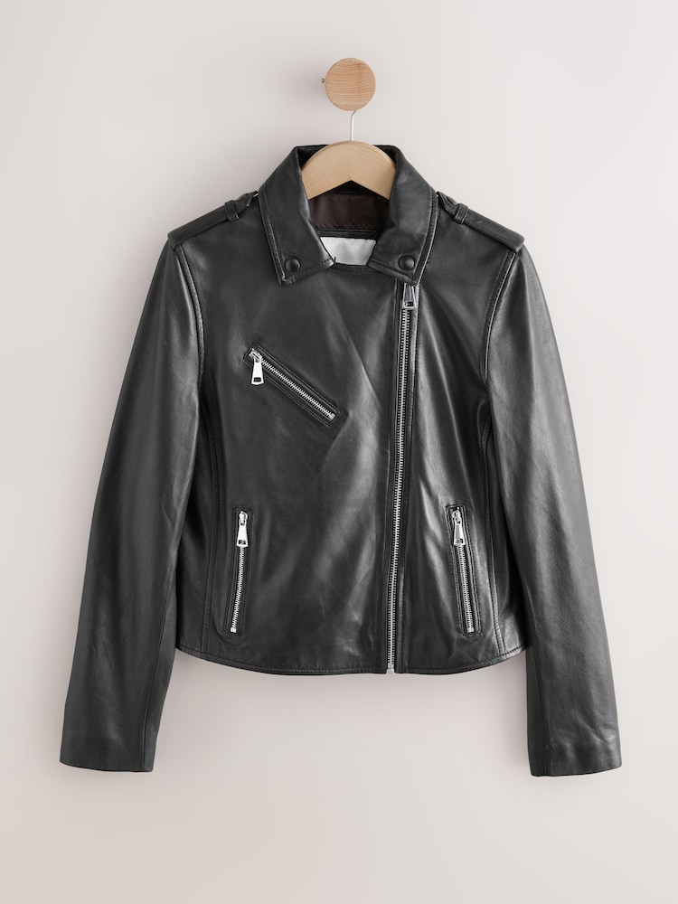 Black N. Real Leather Biker Jacket - Image 1 of 4