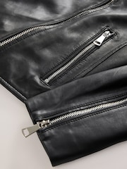 Black N. Real Leather Biker Jacket - Image 2 of 4