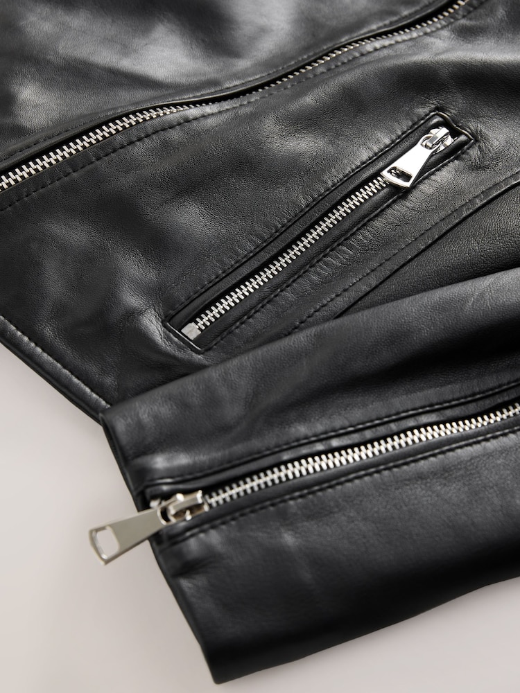 Black N. Real Leather Biker Jacket - Image 2 of 4 Black N. Real Leather Biker Jacket - Image 2 of 4