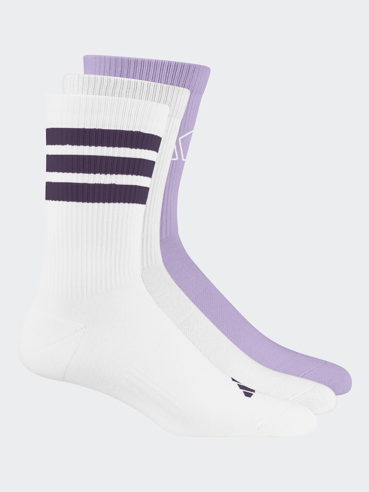adidas White Ecru Logo Socks 3 Pack - Image 2 of 5