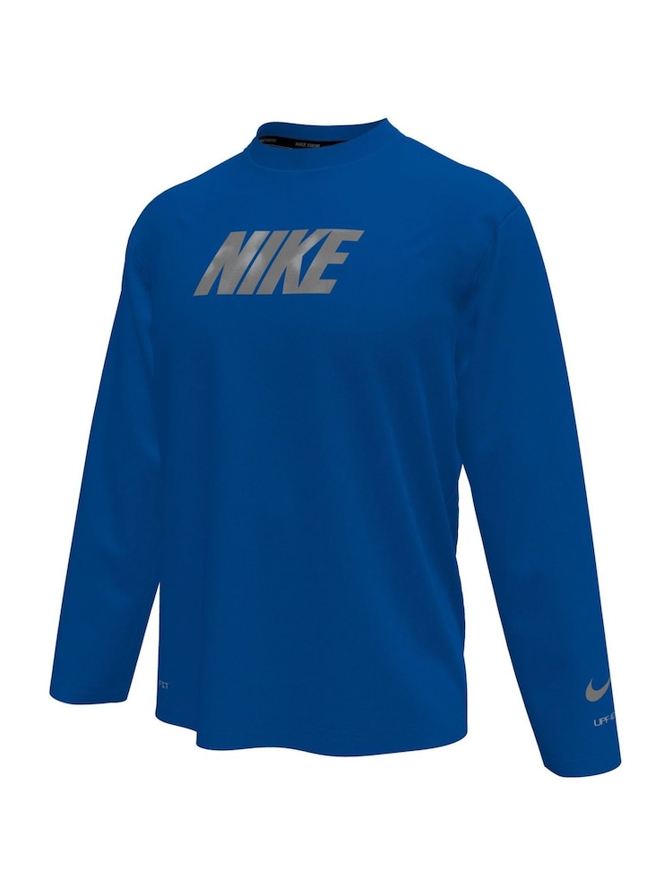 Nike Blue Brand Blast Logo Long Sleeve Hydroguard Rash Vest - Image 3 of 3 Nike Blue Brand Blast Logo Long Sleeve Hydroguard Rash Vest - Image 3 of 3
