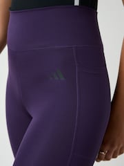 adidas Purple Optime Essentials Stash Pocket Full Length Leggings - Image 3 of 6