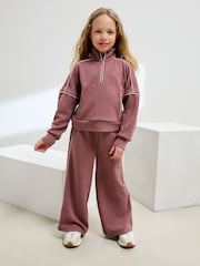 Rust Pink Supersoft Zip Neck Crew and Wide Leg Joggers Set (3-16yrs) - Image 1 of 4