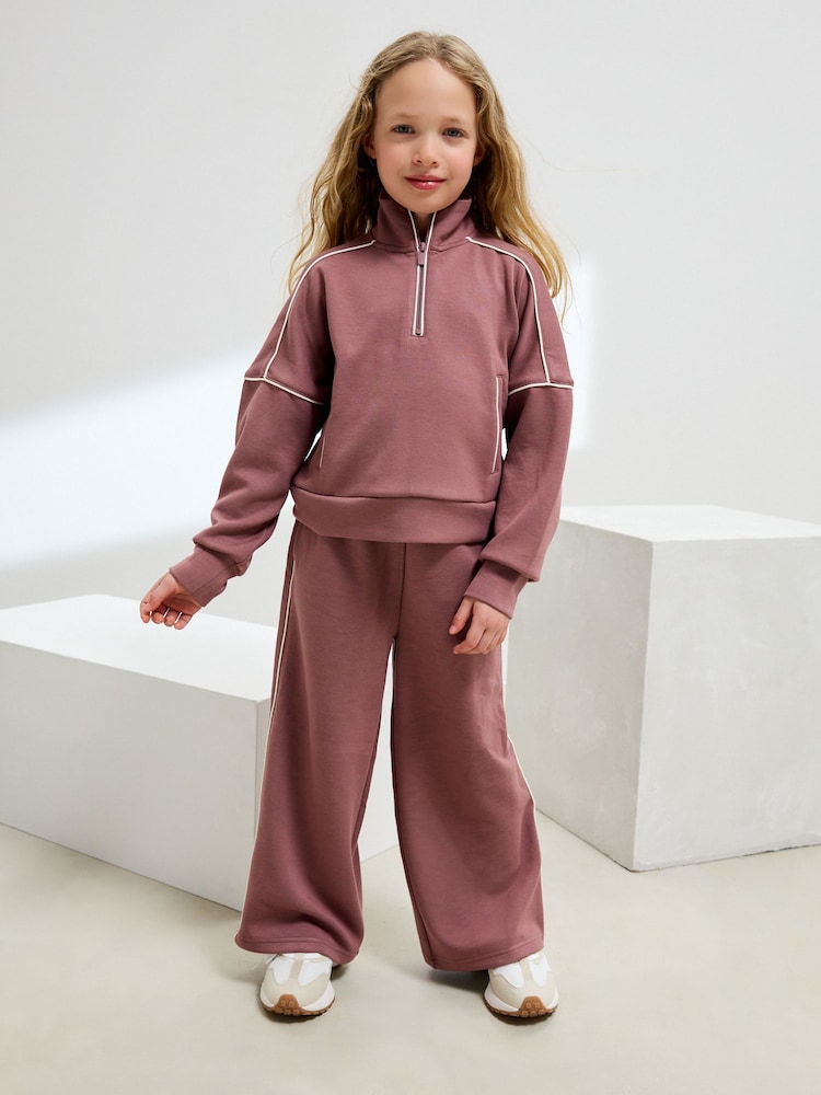 Rust Pink Supersoft Zip Neck Crew and Wide Leg Joggers Set (3-16yrs) - Image 1 of 4