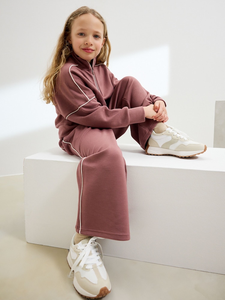 Rust Pink Supersoft Zip Neck Crew and Wide Leg Joggers Set (3-16yrs) - Image 2 of 4