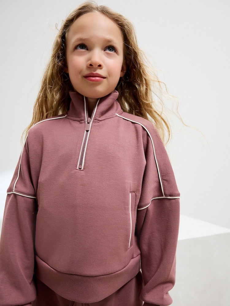 Rust Pink Supersoft Zip Neck Crew and Wide Leg Joggers Set (3-16yrs) - Image 4 of 4
