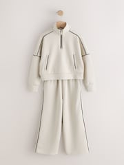 Neutral Supersoft Zip Neck Crew and Wide Leg Joggers Set (3-16yrs) - Image 1 of 5