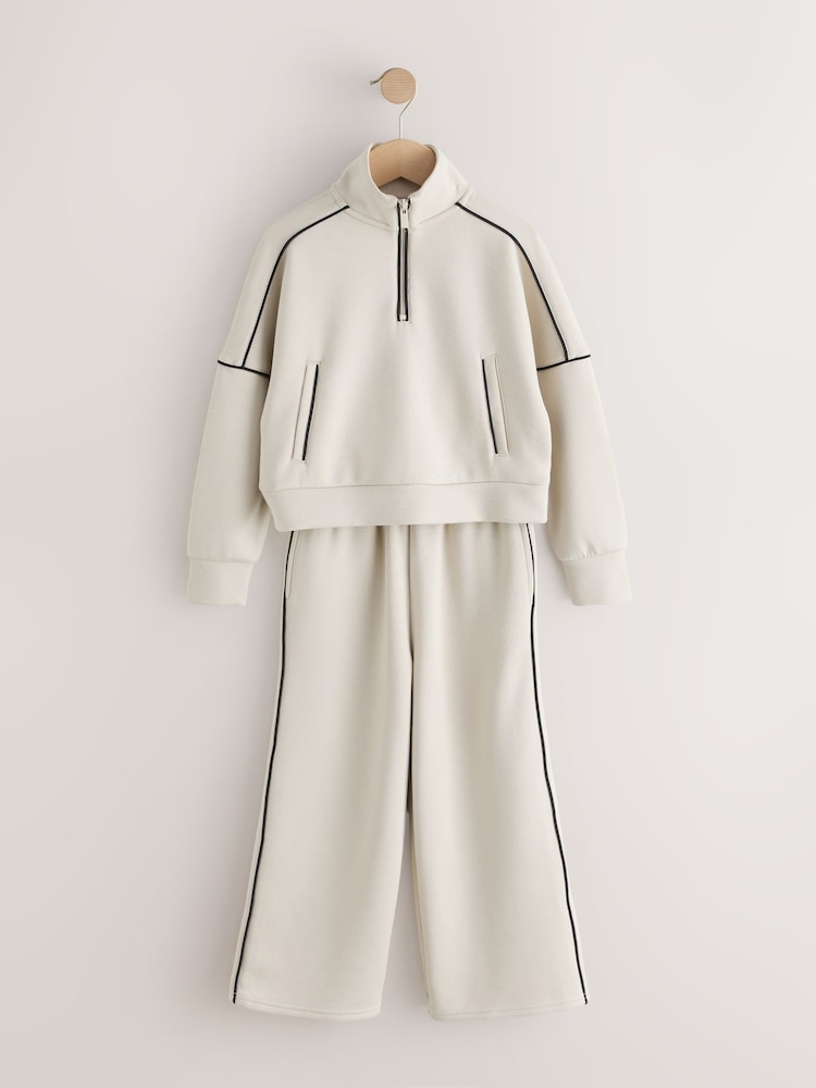 Neutral Supersoft Zip Neck Crew and Wide Leg Joggers Set (3-16yrs) - Image 1 of 5