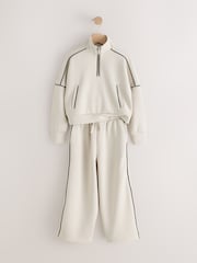 Neutral Supersoft Zip Neck Crew and Wide Leg Joggers Set (3-16yrs) - Image 2 of 5