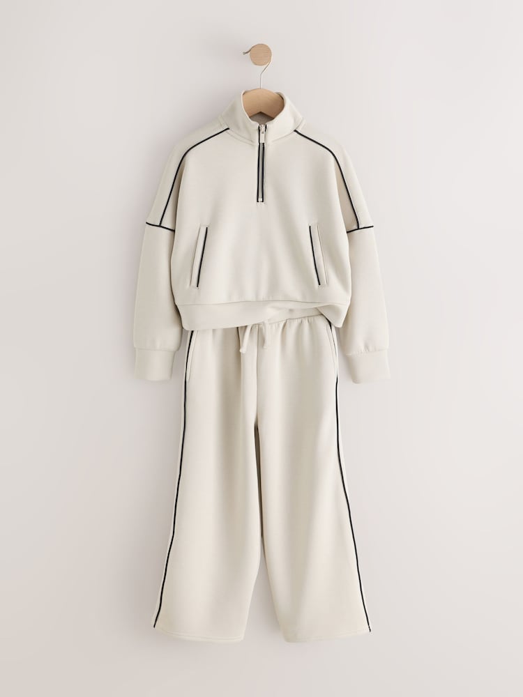 Neutral Supersoft Zip Neck Crew and Wide Leg Joggers Set (3-16yrs) - Image 2 of 5