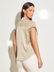 Lipsy Gold Satin Shorts Sleeve Button Through Shirt - Image 3 of 4