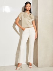 Lipsy Gold Satin Shorts Sleeve Button Through Shirt - Image 4 of 4