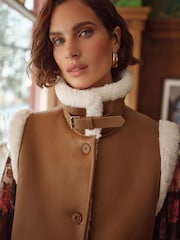 Love & Roses Brown Faux Suede and Shearling Gilet - Image 2 of 5