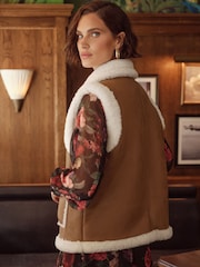 Love & Roses Brown Faux Suede and Shearling Gilet - Image 4 of 5
