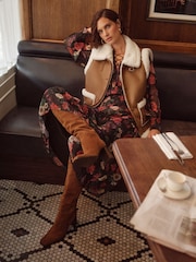 Love & Roses Brown Faux Suede and Shearling Gilet - Image 5 of 5